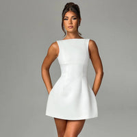 Elegant & Modest Backless Summer Dress - High Waist Sleeveless Short Dresses (Multiple Colors)