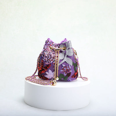 Mesh Patchwork Bucket Bag – Color-Block Drawstring Crossbody with Chain Strap