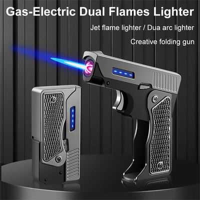 Dual-Arc Rechargeable Lighter – USB & Butane Hybrid Windproof Flame