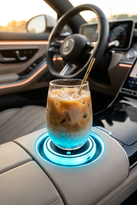 7-Color LED Car Cup Holder Coaster – USB & Solar RGB Ambient Light – Perfect Gift for Drivers