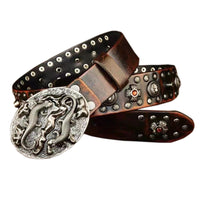 Bold & Rugged: Personality Punk Rivet Men's Leather Belt - Premium Genuine Leather with Alloy Buckle - Strong & Stylish