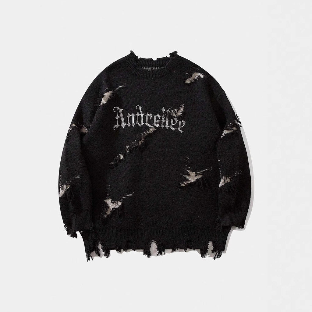 New Personality Street Jacquard Ripped Frayed Vintage Loose Sweater What Else You Got?