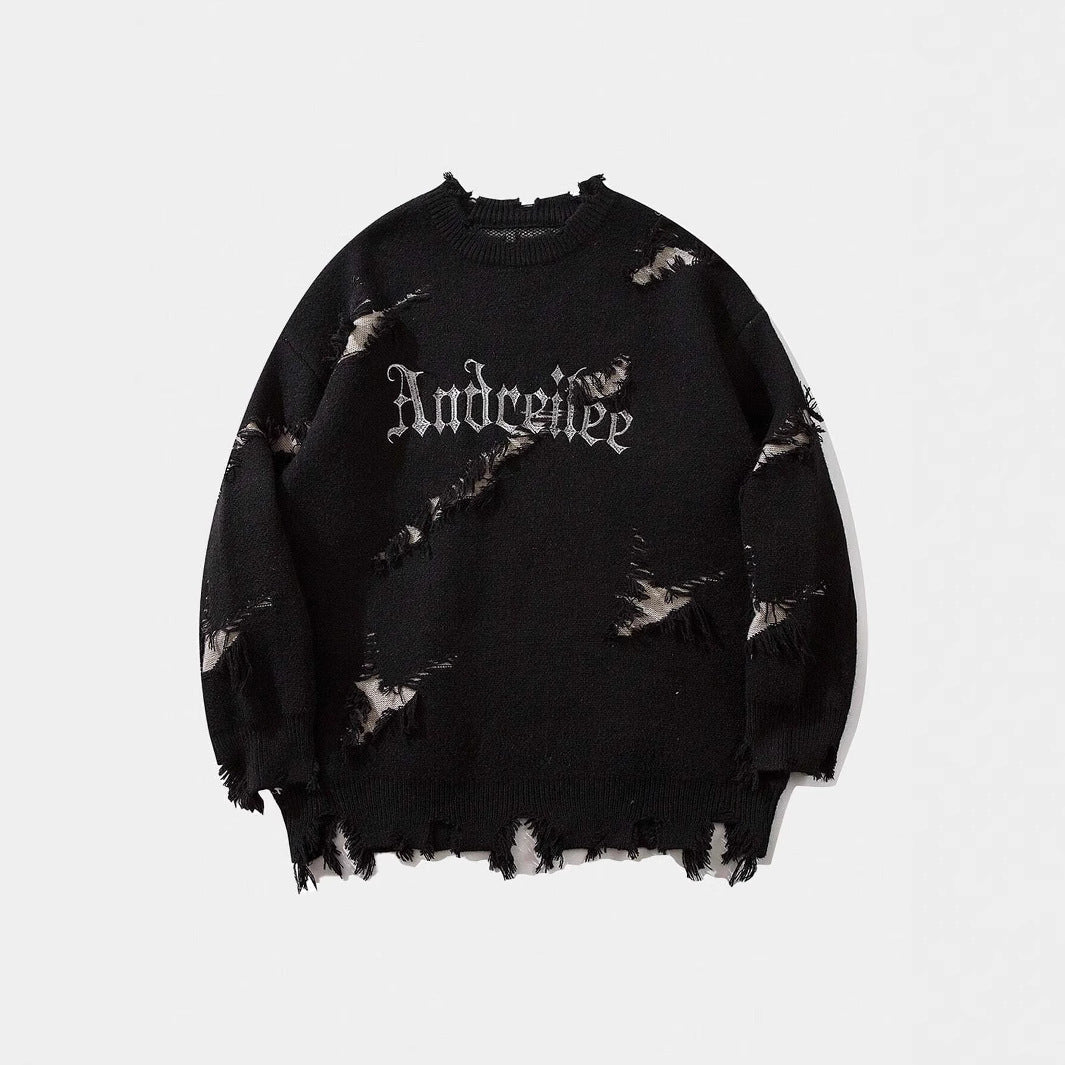 New Personality Street Jacquard Ripped Frayed Vintage Loose Sweater What Else You Got?