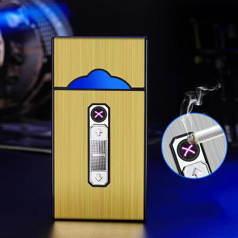 Rechargeable Metal Cigarette Case with Built‑In Lighter – Brushed Gold, Silver & Black What Else You Got?