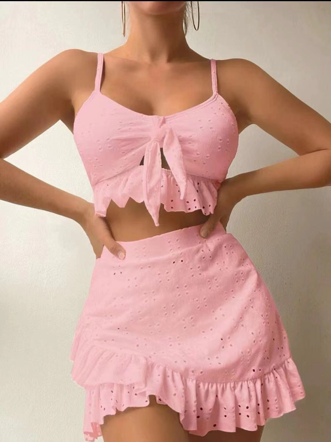 3pcs Beach Bikini With Hip-hugging Skirt Fashion Ruffle Design Swimsuit Set Summer Womens Clothing What Else You Got?