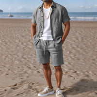 Men's Breathable Linen Casual Button-Up Shirt with Lapel Collar - Lightweight & Stylish for Everyday Wear