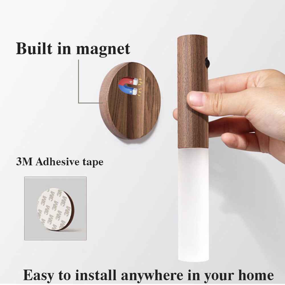 LumiGlow™ Magnetic Motion Sensor Night Light – USB Rechargeable Wooden LED Wall Lamp