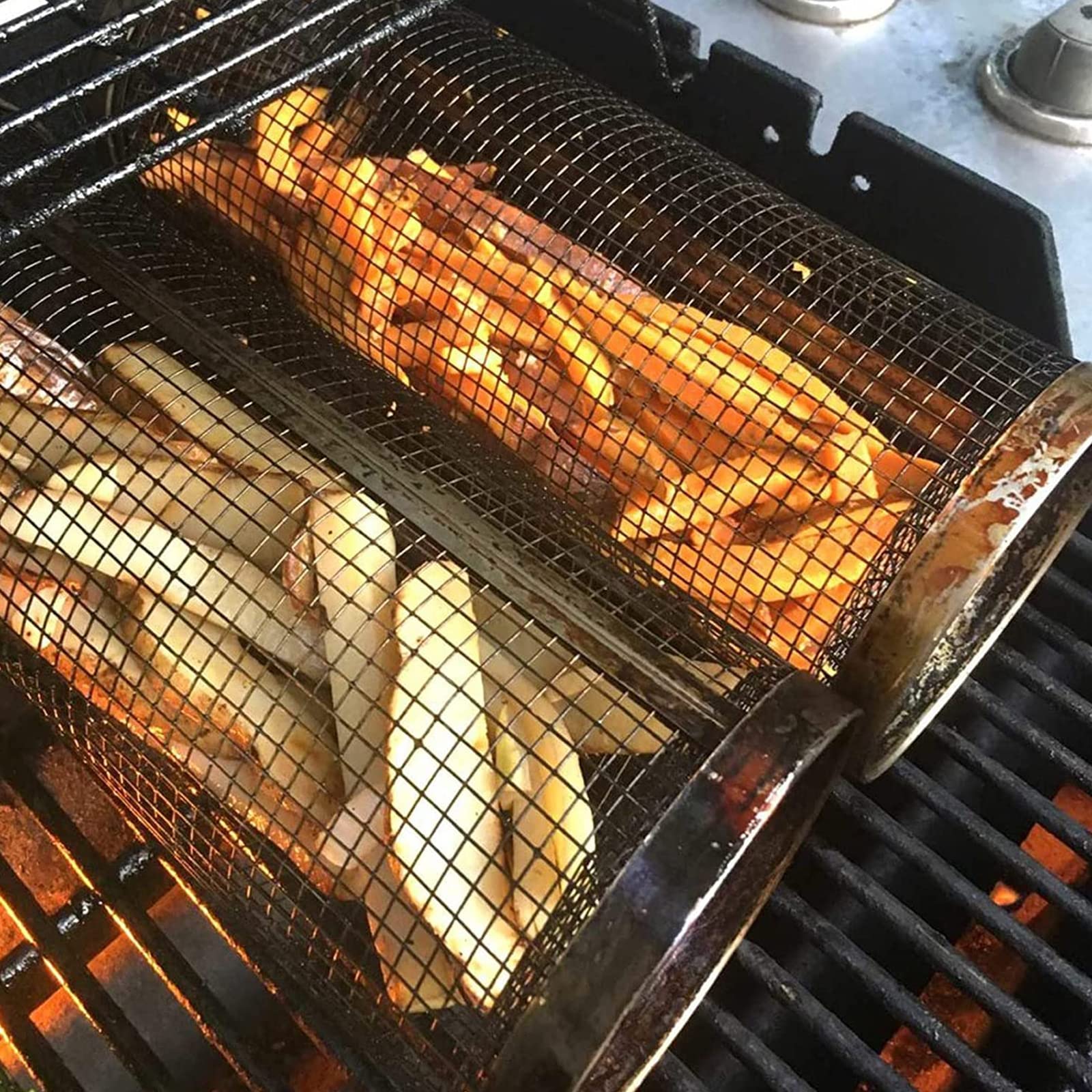 Rolling Grilling Basket – Stainless Steel Rotating BBQ Cylinder for Vegetables, Meats & Outdoor Cooking What Else You Got?