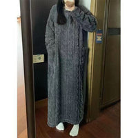 Cozy Women’s Winter Coral Fleece Long Nightgown with Pockets – Soft & Warm for Home Lounging