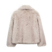 Women’s Plush Lapel Coat – Warm Spandex-Blend Winter Outerwear XS–L