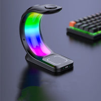 4-in-1 Magnetic Wireless Charger Hub – Fast Charge iPhone, Apple Watch & AirPods – Ambient Light Nightstand Stand