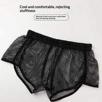 Mens Mesh Boxer-Style Breathable Hollow-Out Home Shorts