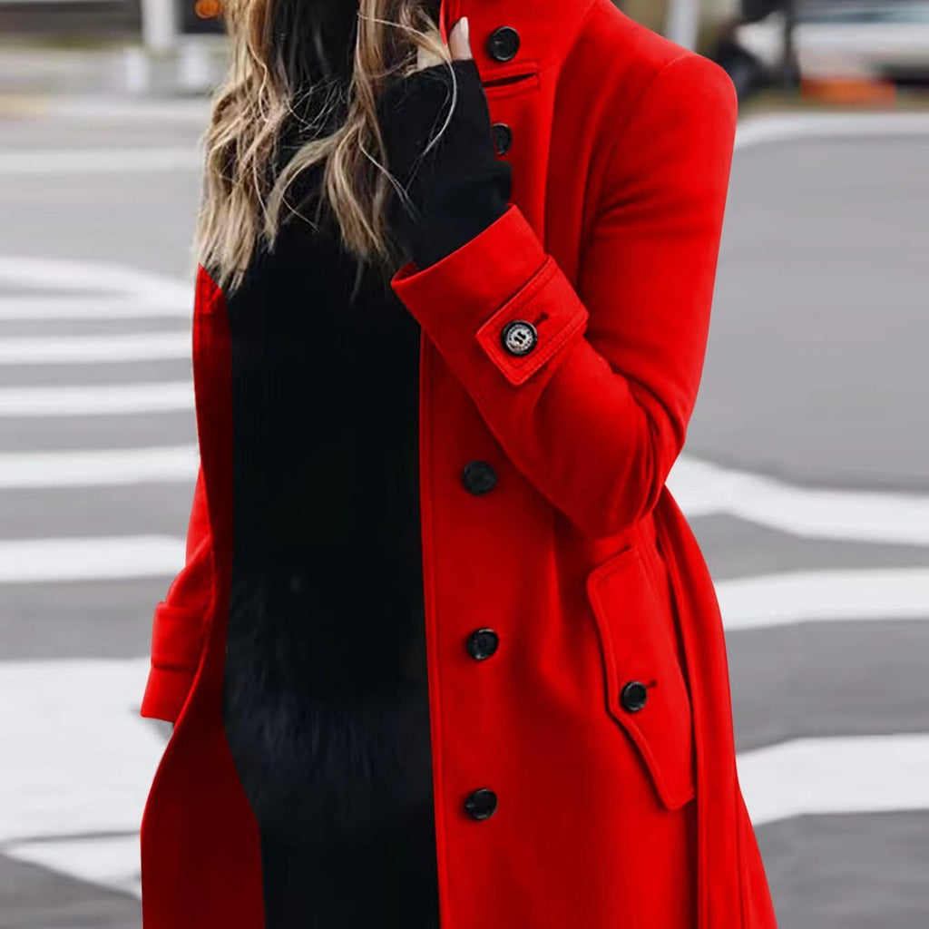 Women’s Medium‑Length Casual Polyester Coat – Long Sleeve Solid Color Jacket What Else You Got?