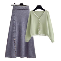 Elegant Winter Modest Two-Piece Set with Flying Sleeves - Feminine & Graceful Skirt Coat