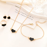 Elegant 4-Piece Love Heart Jewelry Set - Necklace, Bracelet, Ring & Earrings | Christian Gift Idea