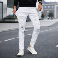 Beaded Slim Straight-leg Denim Jeans For Men