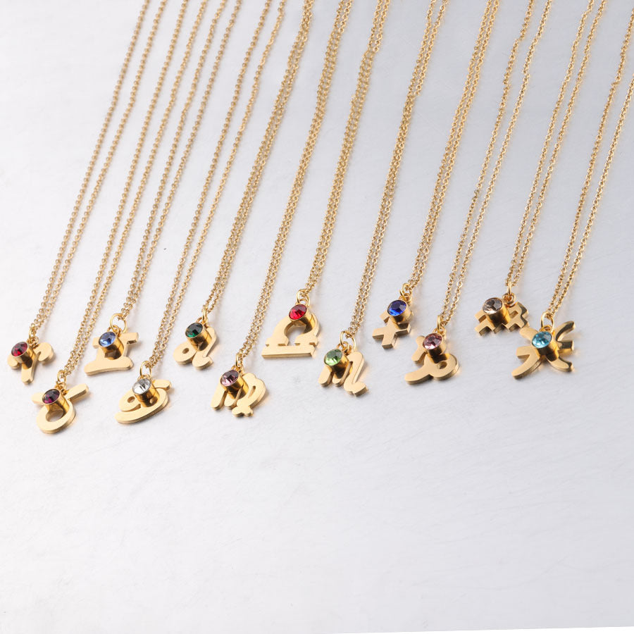 Golden Zodiac Necklace Lucky Birthstone Stainless Steel Jewelry What Else You Got?