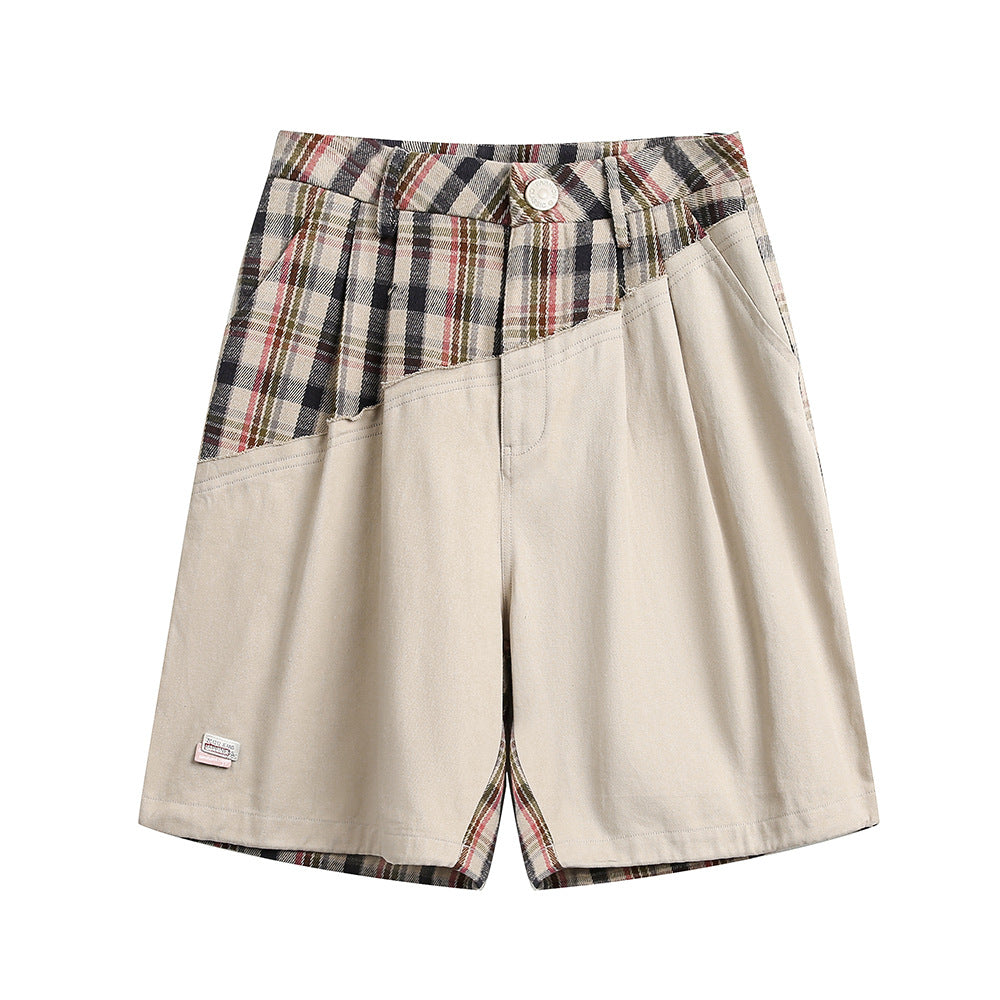Men's Patchwork Cropped Pants – Colorblock Workwear Style Fifth-Length Pants