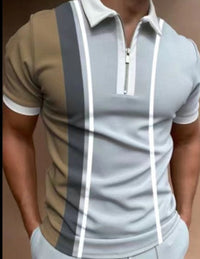 Men's Striped Polo Shirt - Short Sleeve, Printed Cotton Blend - Elegant & Comfortable