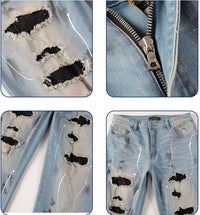 Jeans Ripped Rhinestone Graffiti Skinny Pants
