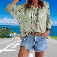 Long Sleeve Knitted Blouse Beach Pullover Tops
