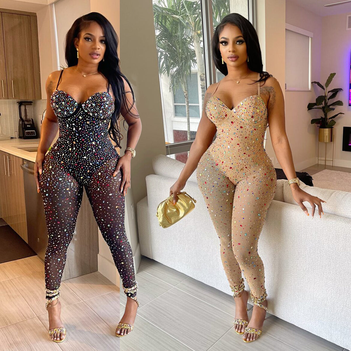 Women's Mesh Rhinestone Jumpsuit