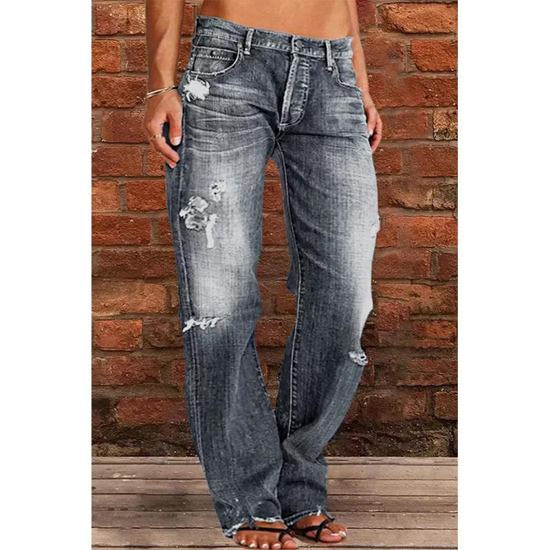 Ripped Jeans Loose Wide Leg Denim Pants Leisure Commuting Trousers Women's Clothing What Else You Got?