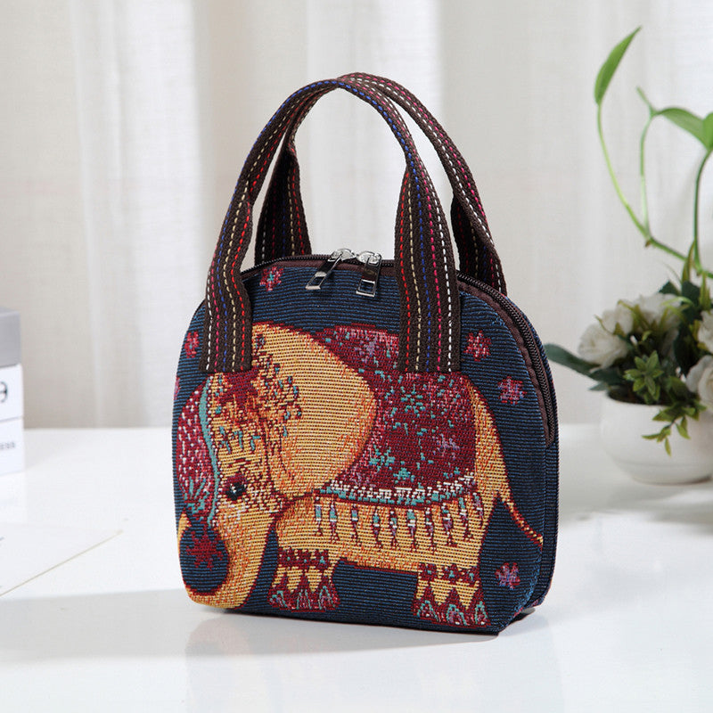 Ethnic‑Style Jacquard Tote – Artistic Shell‑Shape Handbag (Black Elephant) What Else You Got?