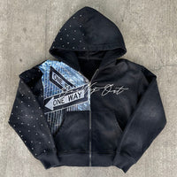 Printed Cartoon Letter-printed Hooded Loose-fitting Sweatshirt