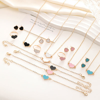Elegant 4-Piece Love Heart Jewelry Set - Necklace, Bracelet, Ring & Earrings | Christian Gift Idea