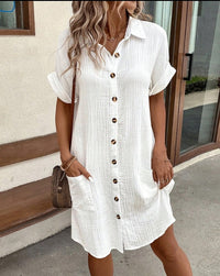 Women's Short Sleeve Button-Down Shirt Dress – Casual Mid-Length Summer Dress (S-XXL)