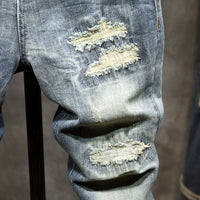 Men's Ripped Jeans – Korean Style Retro Blue Denim
