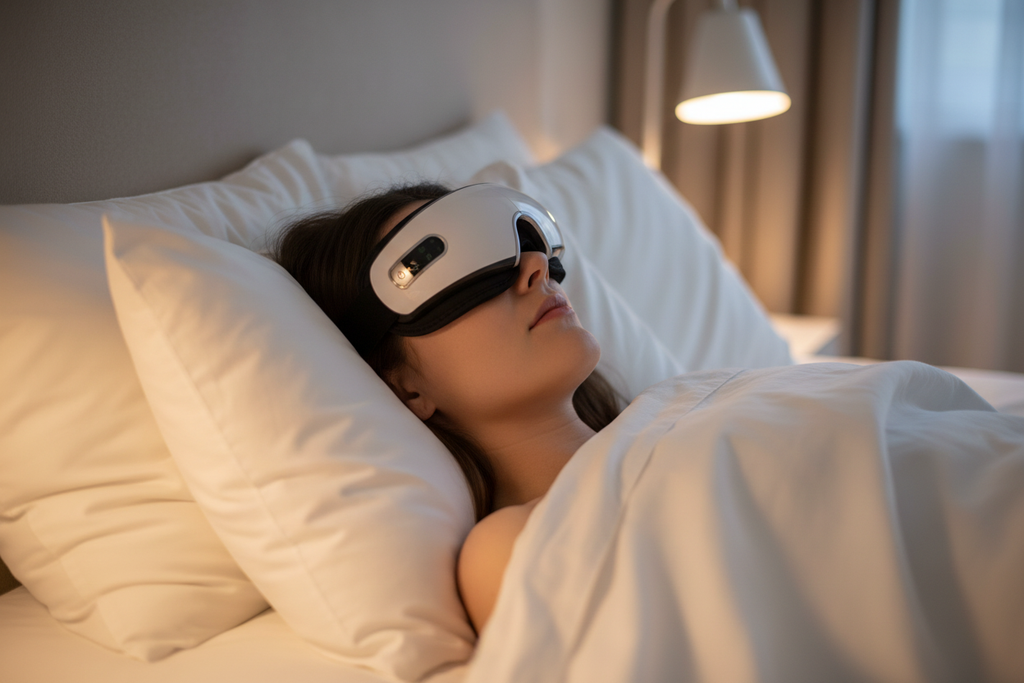 Bedtime relaxation with eye massager