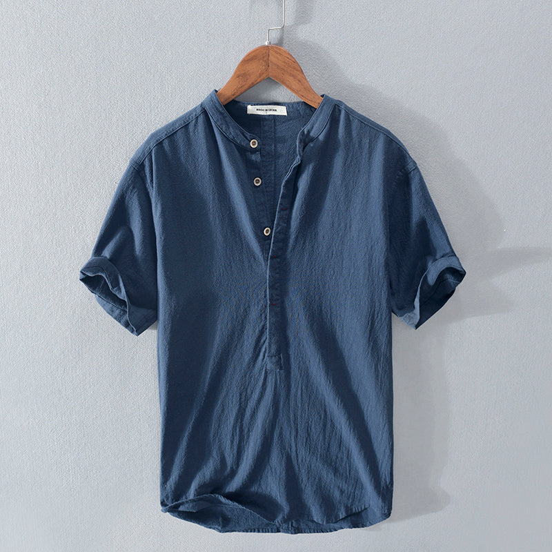 Men's Stand Collar Japanese Ice Silk Linen Short Sleeve T-shirt What Else You Got?