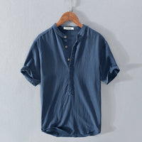 Men's Stand Collar Japanese Ice Silk Linen T-Shirt - Cool & Stylish Summer Essential
