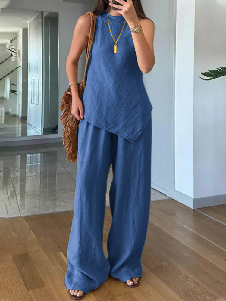 Casual Crew-Neck Pullover Sleeveless Pants With Pockets Cozy Two-Piece Set What Else You Got?