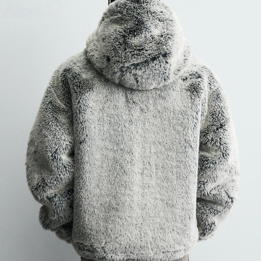 Men’s Hooded Faux Fur Winter Jacket – Warm Tie‑Dye Plush Coat (Gray‑Green) What Else You Got?