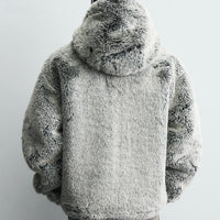 Men's Cozy Hooded Faux Fur Winter Jacket - Warm Tie-Dye Plush Coat in Gray-Green