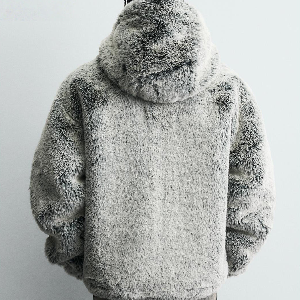 Men’s Hooded Faux Fur Winter Jacket – Warm Tie‑Dye Plush Coat (Gray‑Green) What Else You Got?