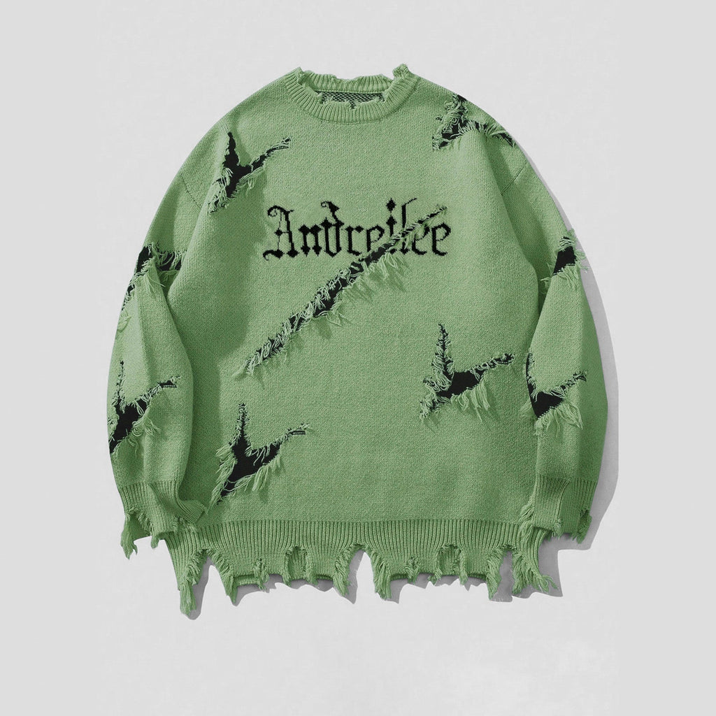 New Personality Street Jacquard Ripped Frayed Vintage Loose Sweater What Else You Got?