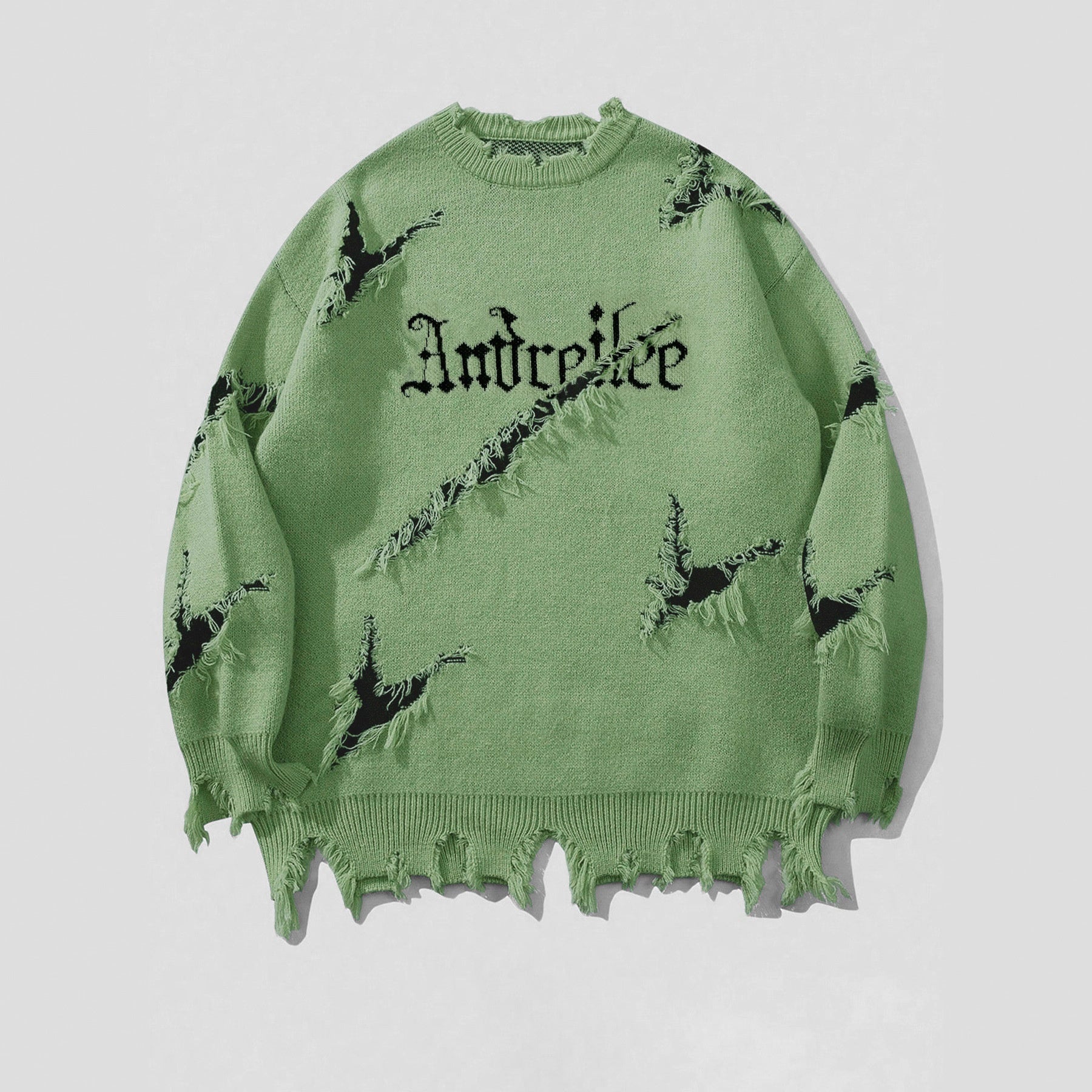 New Personality Street Jacquard Ripped Frayed Vintage Loose Sweater What Else You Got?