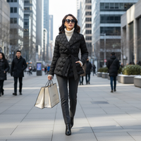 Women’s Winter Ripple-Stitch Jacket with Belt – Warm Quilted Coat