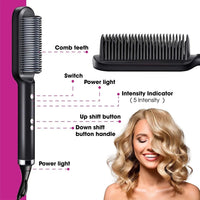 2-in-1 Hair Straightener Brush – Electric Hot Comb with Adjustable Heat for Straightening & Curling