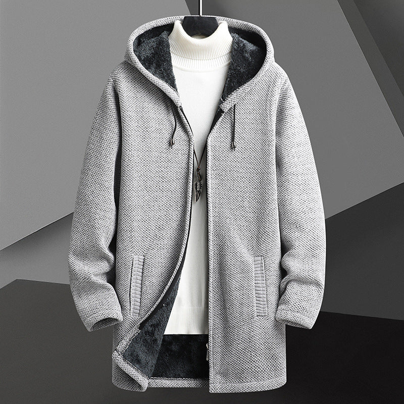 Fall/Winter Men’s Fleece‑Lined Mid‑Length Hooded Zip Cardigan What Else You Got?