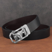 Men's Bull Head Leather Belt - No-Hole Automatic Buckle Waist Belt for Jeans & Casual Wear