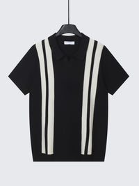 Men's Color-Block Knit Pullover Shirt – Striped Business Casual
