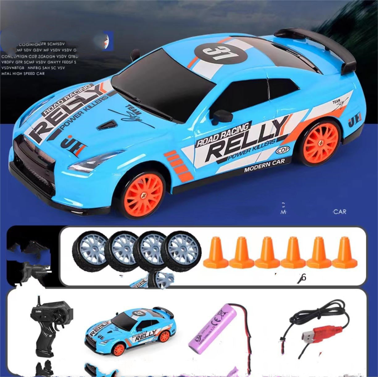 2.4GHz 1:24 4WD RC Drift Car with LED Lights – High-Speed Remote Control Racing Car for Kids (Rechargeable, Cones Included) What Else You Got?