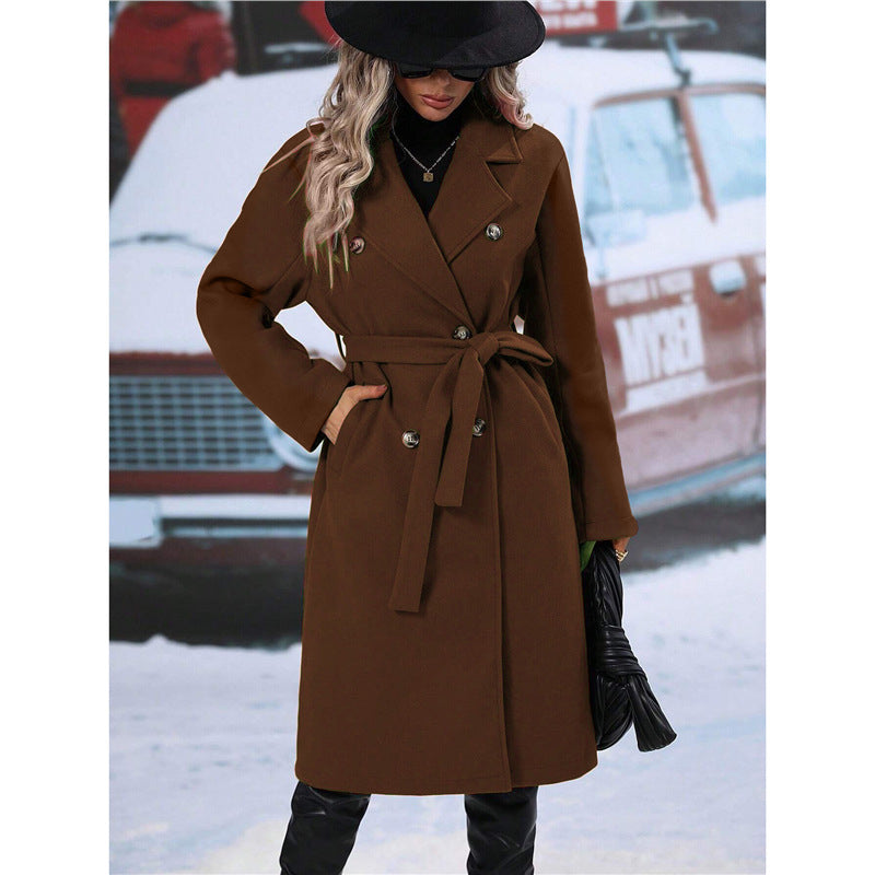 Lapel Double-breasted Trench Coat With Belt Winter Fashion Solid Color Long Jacket Outwear Women Clothing What Else You Got?