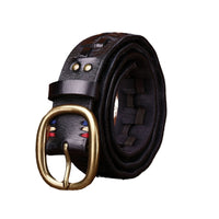 Handcrafted Men's Leather Belt - Premium First-Layer Cowhide with Personalized Brass Buckle - Distressed & Vegetable Tanned - Perfect for Every Occasion
