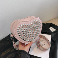 Heart-Shaped PU Crossbody Bag – Rivet-Detail Women’s Shoulder Bag